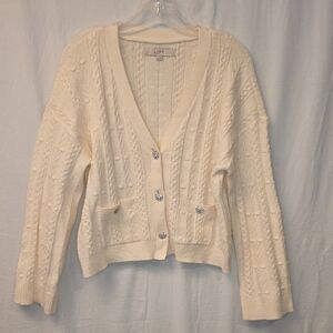 LOFT Ivory Button-Up Cardigan